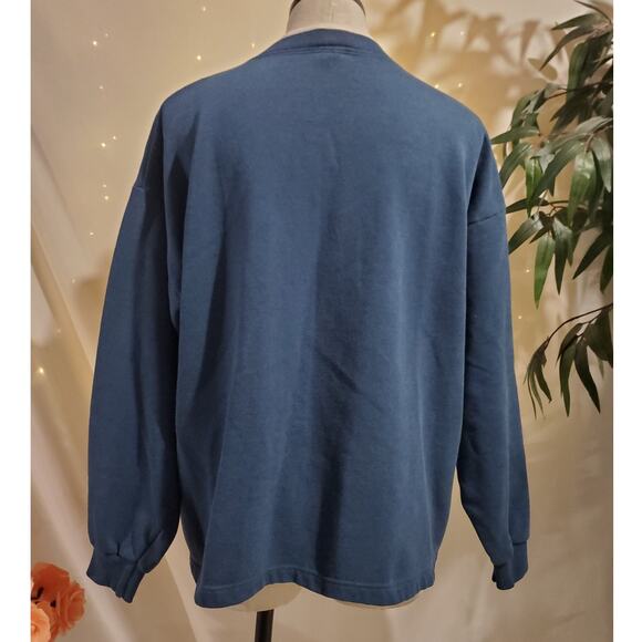 Vtg Morning Sun Bird Button Sweatshirt Womens Size L Granny Blue Pockets Cabin - Picture 4 of 10